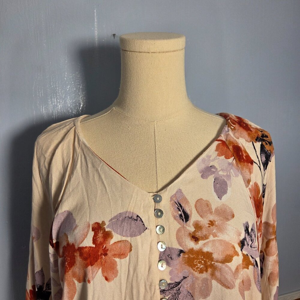 Papermoon Medium Off White Floral 3/4 Sleeve Summer Casual Chiffon Blouse - Picture 2 of 10